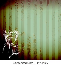 hand drawn vector illustration of white ornamental flowers over green watercolor splashes background. Concept image of love, spring, happiness, for valentine card, invitation, stationary blank.