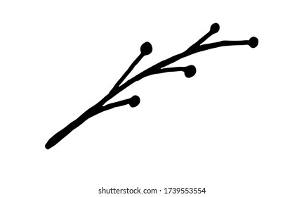 Hand drawn vector illustration of wildflowers. Doodle floral element. Spring and summer symbol. Contour otline drawing of simple black twig