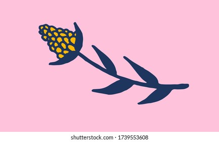 Hand drawn vector illustration of wildflowers. Doodle floral element. Spring and summer symbol. Contour otline drawing of simple black twig