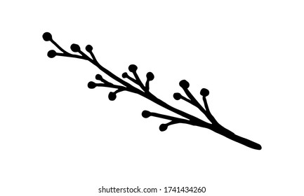 Hand drawn vector illustration of wildflowers. Doodle floral element. Spring and summer symbol. Contour otline drawing of simple black twig