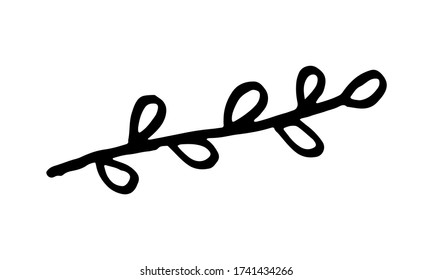 Ilustración vectorial dibujada a mano de flores silvestres. Doodle floral. Símbolo de primavera y verano. Dibujo de línea de contorno de una simple ramita negra