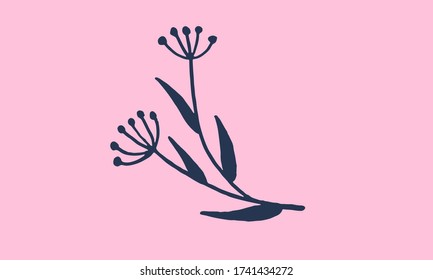 Hand drawn vector illustration of wildflowers. Doodle floral element. Spring and summer symbol. Contour otline drawing of simple black twig