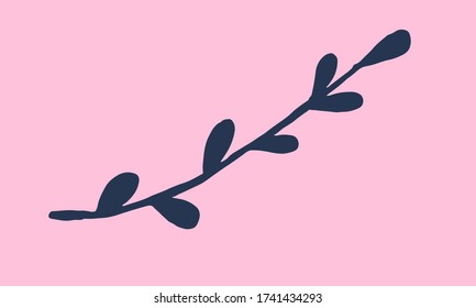 Hand drawn vector illustration of wildflowers. Doodle floral element. Spring and summer symbol. Contour otline drawing of simple black twig