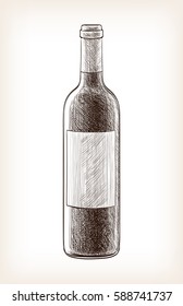 Hand drawn vector illustration of wine bottle. Retro style.