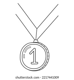 Hand drawn vector illustration of winner medal. Isolated on white background