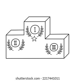Ilustración vectorial dibujada a mano del pedestal de los ganadores. Aislado sobre fondo blanco