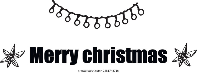Hand drawn vector illustration. Winter elements for greeting cards, posters, stickers and seasonal design. Black on white background. Black garland and cinnamon