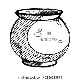 Hand drawn vector illustration of witch's cauldron or leprechaun's pot  with shading. Decorative composition with place for text. Element for the St. Patrick's Day or Halloween festive layouts design.