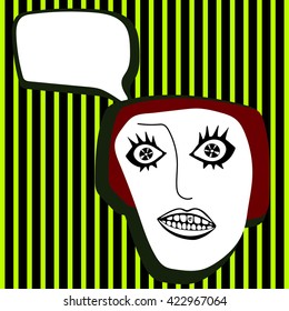 Hand drawn vector illustration of woman face with space for text.
