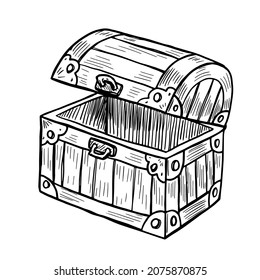 Hand drawn  vector illustration of wooden chest isolated on white background