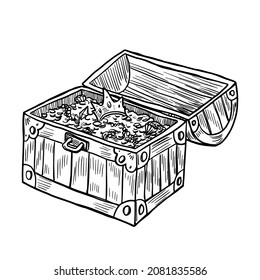 Hand drawn  vector illustration of wooden chest isolated on white background