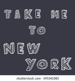 Hand drawn vector illustration with words about New York City. Could be used as print, coloring, poster, wrapping paper and textile ornament. 