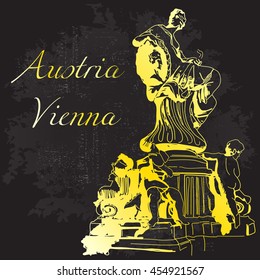Hand Drawn Vector Illustration. World Famous Landmark Series: Austria, Vienna, Dunnerbrunnen Fountain.