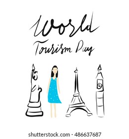 Hand drawn vector Illustration World Tourism Day.