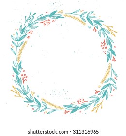 Hand drawn vector illustration - Wreath. Design element for invitations, greeting cards, quotes, blogs, posters and more. Perfect For Wedding Frames.