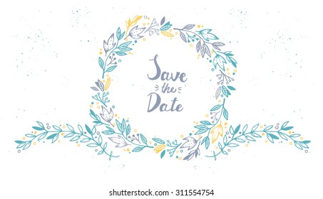 Hand drawn vector illustration - Wreath. Design element for invitations, greeting cards, quotes, blogs, posters and more. Perfect For Wedding Frames.