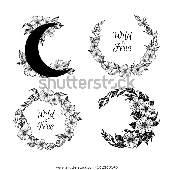 Hand Drawn Vector Illustration Wreaths Moon のベクター画像素材 ロイヤリティフリー