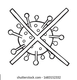 Hand drawn vector illustration of Wuhan corona virus, covid-19. Stop virus. White background and black outlines.
