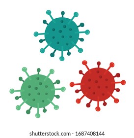 Hand drawn vector illustration of Wuhan corona virus, covid-19. Three color viruses.