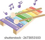 Hand drawn vector illustration of xylophone, children cartoon style