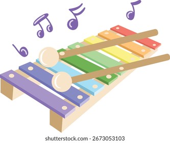 Hand drawn vector illustration of xylophone, children cartoon style