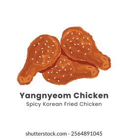 Hand drawn vector illustration of Yangnyeom Chicken Spicy Korean Fried Chicken