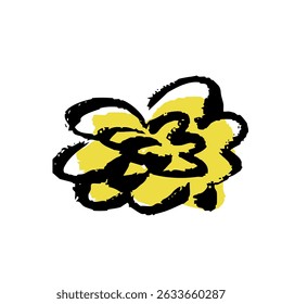 Hand drawn vector illustration of a yellow flower head with brush strokes.