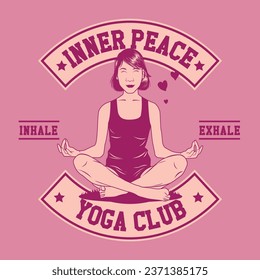 Hand Drawn Vector Illustration Yoga Women Pose Inner Peace Yoga Club Patch Emblem Style Design
