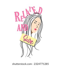  Ilustración vectorial dibujada a mano de una joven mujer para el diseño de camisetas