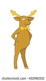 Hand drawn vector illustration of a young deer wearing a bow-tie