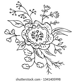 Hand Drawn Vector Illustrations Of Abstract Set of Flowers Isolated on White. Hand Drawn Sketch of a Flowers