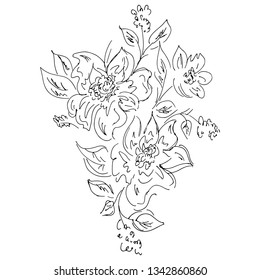 Hand Drawn Vector Illustrations Of Abstract Set of Flowers Isolated on White. Hand Drawn Sketch of a Flowers.