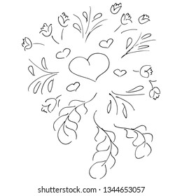 Hand Drawn Vector Illustrations Of Abstract Set of Flowers Isolated on White. Hand Drawn Sketch of a Flowers.