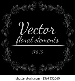 Hand Drawn Vector Illustrations Of Abstract Set of Flowers Isolated on Black. Hand Drawn Sketch of a Flowers.