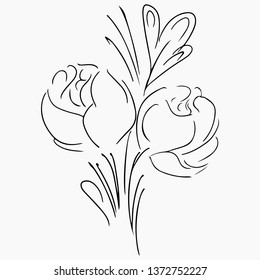 Hand Drawn Vector Illustrations Of Abstract Peony Flower Isolated on Gray. Floral Design Elements For Invitations, Greeting Cards, Posters, Blogs. Hand Drawn Sketch of a Flowers
