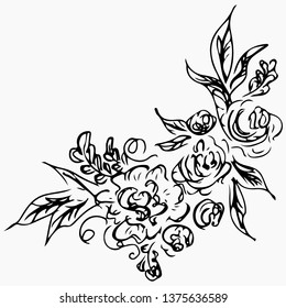 Hand Drawn Vector Illustrations Of Abstract Peony Flower Isolated on Gray. Floral Design Elements For Invitations, Greeting Cards, Posters, Blogs. Hand Drawn Sketch of a Flowers