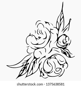 Hand Drawn Vector Illustrations Of Abstract Peony Flower Isolated on Gray. Floral Design Elements For Invitations, Greeting Cards, Posters, Blogs. Hand Drawn Sketch of a Flowers