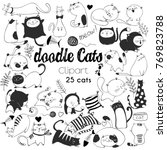 Hand drawn vector illustrations of Cats characters. Sketch style. Doodle