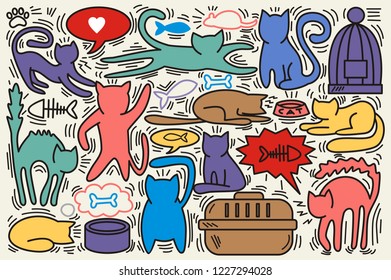 Hand drawn vector illustrations of Cats characters