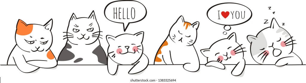 Hand drawn vector illustrations of Cats characters.Set of cats on a white background.