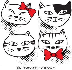 Hand drawn vector illustrations of Cats characters.Set of cats on a white background