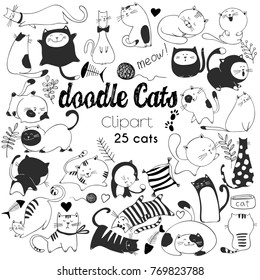 Hand drawn vector illustrations of Cats characters. Sketch style. Doodle