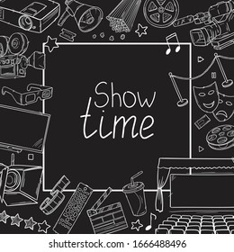 Hand drawn vector illustrations - Cinema collection. Movie and film elements in sketch style. Perfect for posters, banners, flyers, advertising, billboards