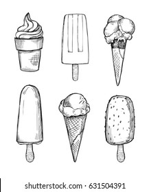 Hand drawn vector illustrations - Collection of ice cream and gelato. Perfect for advertising, print, fabric, postcard, flyer etc
