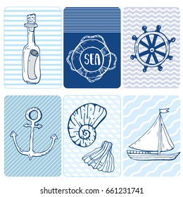 Hand drawn vector illustrations collection of seashells