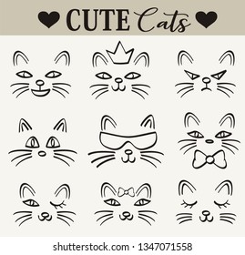 Hand drawn vector illustrations of Cute Cats characters
