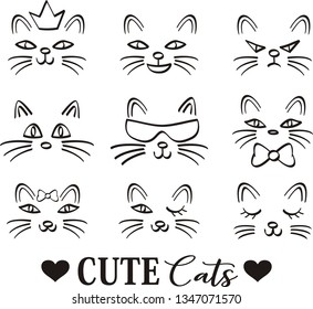 Hand drawn vector illustrations of Cute Cats characters