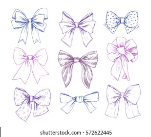 Hand drawn vector illustrations. Different types of bows. Perfect for invitations, greeting cards, posters, prints. Illustration in sketch style