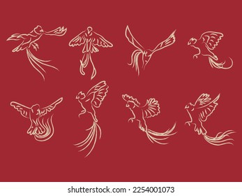 hand drawn vector illustrations of a dynamic flying birds set bundling.flying bird outline logo