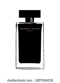 Hand drawn vector illustrations - french perfume. Outline design elements. Fashion sketch. Glass bottles with floral aroma. Perfect for invitation, greeting card, poster, print etc.